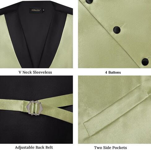 DiBanGu Mens Vest Formal Solid Color Waistcoat and Tie Pocket Square Set Satin Shawl Lapel Dress Vest Wedding Business in Saudi Arabia