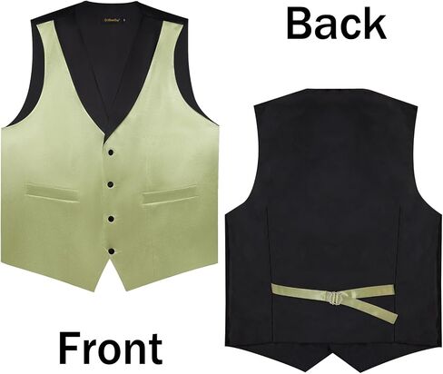 DiBanGu Mens Vest Formal Solid Color Waistcoat and Tie Pocket Square Set Satin Shawl Lapel Dress Vest Wedding Business in Saudi Arabia