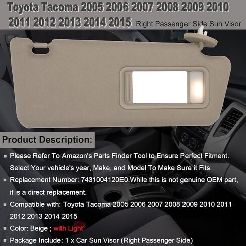 NHILES DRIVER SIDE SIDE SIDE SUN POSOR يناسب تويوتا تاكوما 2005-2015 SUNSHADE مع الضوء 7432004210B0 اللون الرمادي in Kuwait