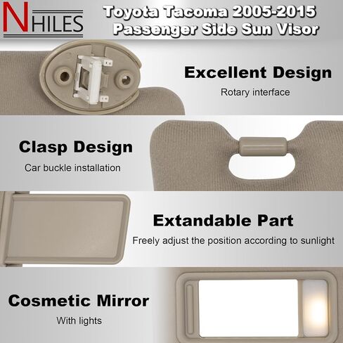 NHILES DRIVER SIDE SIDE SIDE SUN POSOR يناسب تويوتا تاكوما 2005-2015 SUNSHADE مع الضوء 7432004210B0 اللون الرمادي in Kuwait