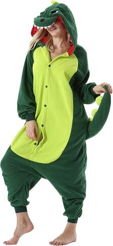 DarkCom Green Dinosaur Onesie Halloween Costume One Piece Unisex Adult Pajamas Women Men Sleepwear Christmas Pajamas in Kuwait