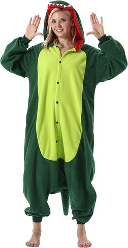 DarkCom Green Dinosaur Onesie Halloween Costume One Piece Unisex Adult Pajamas Women Men Sleepwear Christmas Pajamas in Kuwait