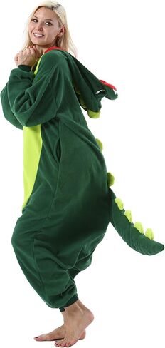 DarkCom Green Dinosaur Onesie Halloween Costume One Piece Unisex Adult Pajamas Women Men Sleepwear Christmas Pajamas in Kuwait