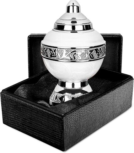 Trupoint Memorials Small Urns for Human Ashes Keepsake, Decorative Mini Cremation Urn for Adult Men and Women, Small White with Silver Lining in Saudi Arabia