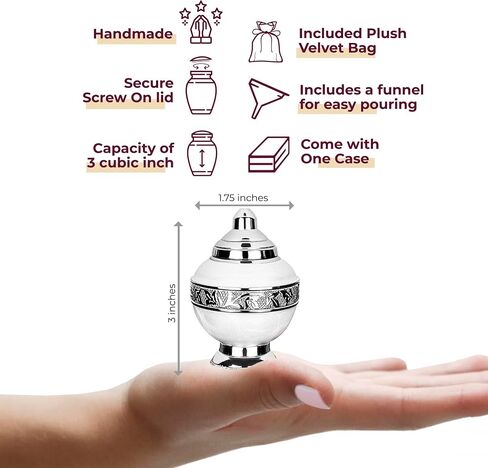 Trupoint Memorials Small Urns for Human Ashes Keepsake, Decorative Mini Cremation Urn for Adult Men and Women, Small White with Silver Lining in Saudi Arabia