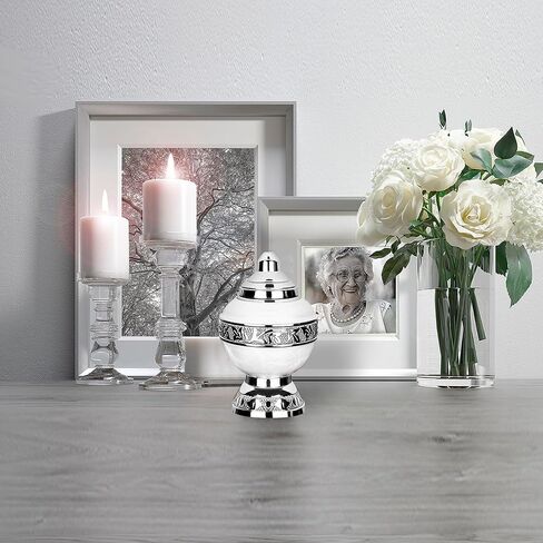 Trupoint Memorials Small Urns for Human Ashes Keepsake, Decorative Mini Cremation Urn for Adult Men and Women, Small White with Silver Lining in Saudi Arabia
