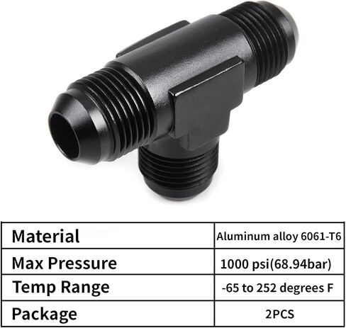 6AN Male Flare Tee Fitting Adapter T Fuel Hose Union Aluminum 2Pcs in Saudi Arabia