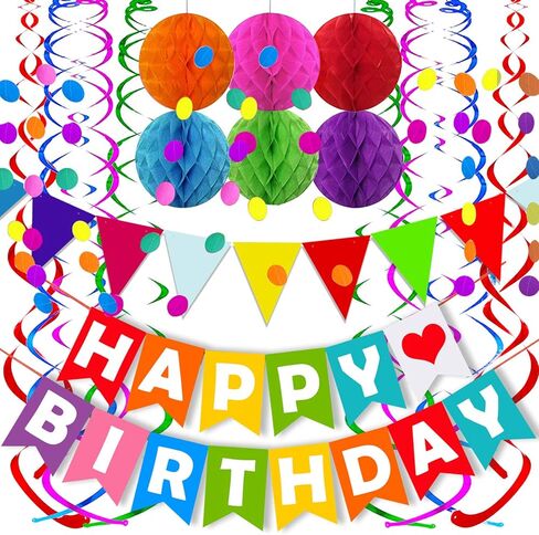 لافتة فيسدي زرقاء مكتوب عليها Happy Birthday كرات عسل النحل ذات أشرطة لتزيين حفلات أعياد الميلاد in Kuwait