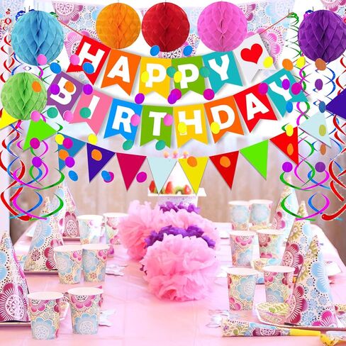 لافتة فيسدي زرقاء مكتوب عليها Happy Birthday كرات عسل النحل ذات أشرطة لتزيين حفلات أعياد الميلاد in Kuwait