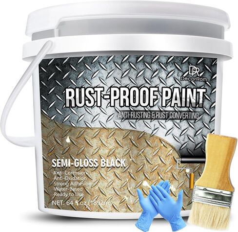 Rust Converter Paint - 64oz Water-Based Rust Reformer & Metal Primer, Semi-Gloss Black Rust Preventive Paint for Metal, Anti-Rust Coating Rust Paint Encapsulator for Maximum Rust, Corrosion Protection in Saudi Arabia