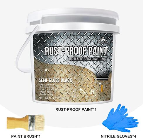Rust Converter Paint - 64oz Water-Based Rust Reformer & Metal Primer, Semi-Gloss Black Rust Preventive Paint for Metal, Anti-Rust Coating Rust Paint Encapsulator for Maximum Rust, Corrosion Protection in Saudi Arabia
