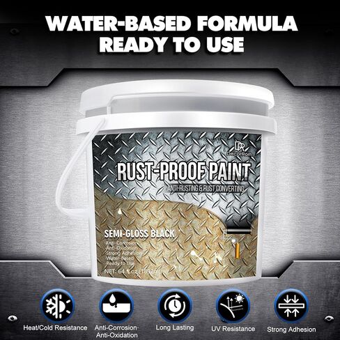 Rust Converter Paint - 64oz Water-Based Rust Reformer & Metal Primer, Semi-Gloss Black Rust Preventive Paint for Metal, Anti-Rust Coating Rust Paint Encapsulator for Maximum Rust, Corrosion Protection in Saudi Arabia