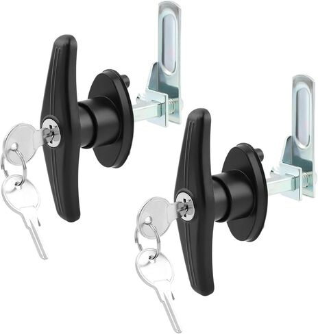 Truck Cap Camper Shell T-Handle Lock Latch Replacement Kit - L&R Pair with Keys, Zinc Die Cast with Black Powder Coating for Rear Topper Doors(Color:Black) in Kuwait