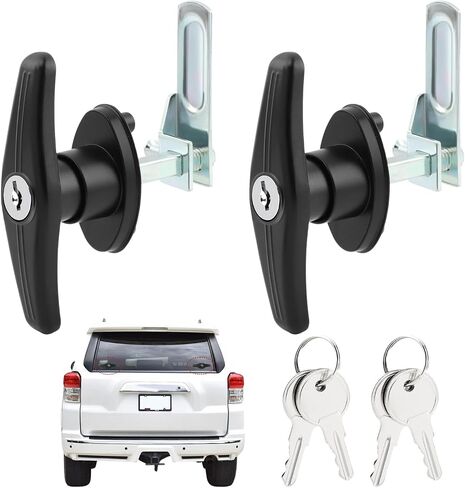 Truck Cap Camper Shell T-Handle Lock Latch Replacement Kit - L&R Pair with Keys, Zinc Die Cast with Black Powder Coating for Rear Topper Doors(Color:Black) in Kuwait