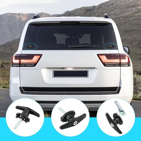 Truck Cap Camper Shell T-Handle Lock Latch Replacement Kit - L&R Pair with Keys, Zinc Die Cast with Black Powder Coating for Rear Topper Doors(Color:Black) in Kuwait
