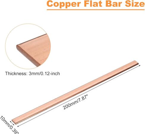 شريط مسطح من النحاس من uxcell، سمك 0.08 بوصة × عرض 1.18 بوصة × طول 7.87 بوصة مطحنة لوحة مخزون النحاس للكهرباء (2 مم × 30 مم × 200 مم) in Kuwait