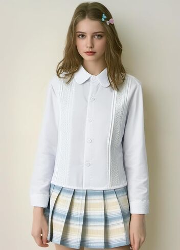Girls' Long Sleeve Peter Pan Collar Shirt Girls School Uniform Shirts in Kuwait