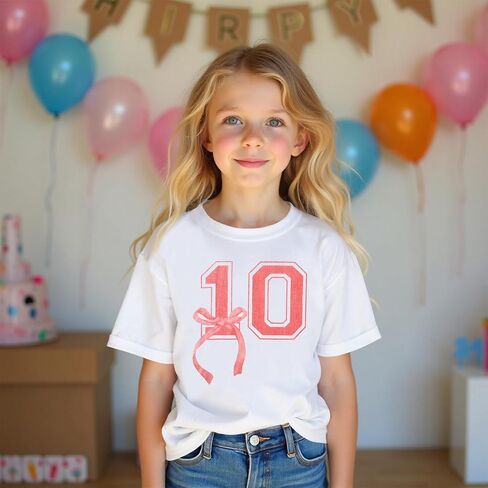 CM C&M WODRO 10th Birthday Shirt Girl Pink Bow Graphic Tee 10 Year Old Birthday Party T-Shirt Girl Summer Short Sleeve Tops in Saudi Arabia