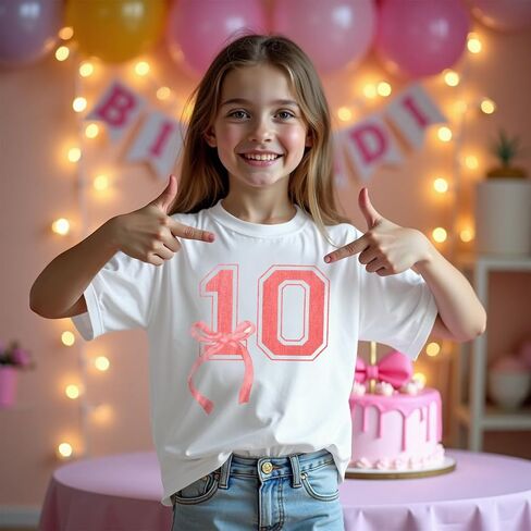 CM C&M WODRO 10th Birthday Shirt Girl Pink Bow Graphic Tee 10 Year Old Birthday Party T-Shirt Girl Summer Short Sleeve Tops in Saudi Arabia