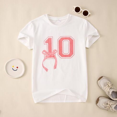 CM C&M WODRO 10th Birthday Shirt Girl Pink Bow Graphic Tee 10 Year Old Birthday Party T-Shirt Girl Summer Short Sleeve Tops in Saudi Arabia