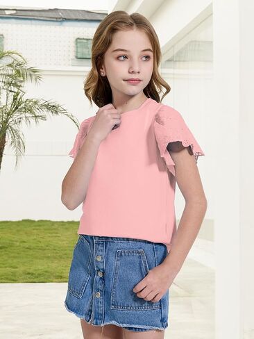 Wulful Girls Dirtts Fashion Cotton Summer Summer Stops قمم القمصان غير الرسمية من 4-15 سنة in Saudi Arabia