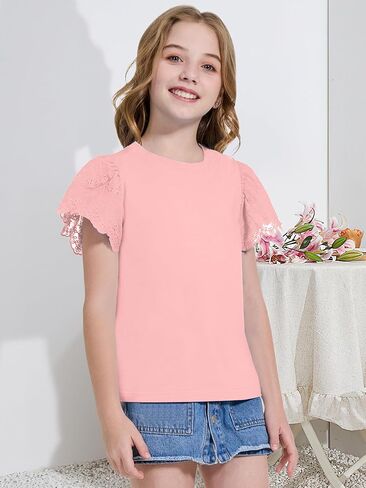 Wulful Girls Dirtts Fashion Cotton Summer Summer Stops قمم القمصان غير الرسمية من 4-15 سنة in Saudi Arabia