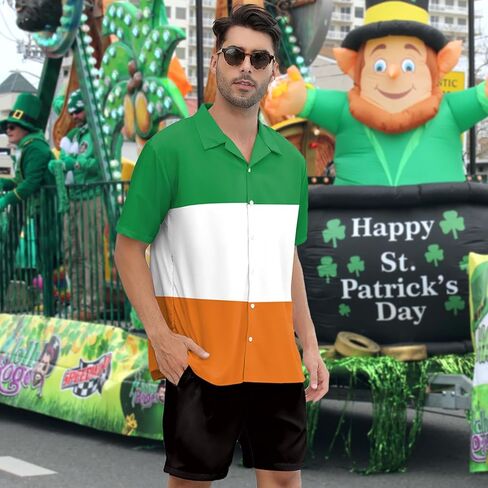 color cosplayer St. Patrick's Day Mens Button Down Shirts Irish Hawaiian Shirt for Men in Kuwait