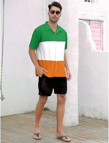 color cosplayer St. Patrick's Day Mens Button Down Shirts Irish Hawaiian Shirt for Men in Kuwait