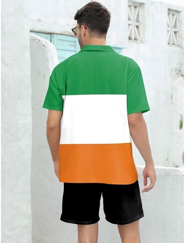 color cosplayer St. Patrick's Day Mens Button Down Shirts Irish Hawaiian Shirt for Men in Kuwait