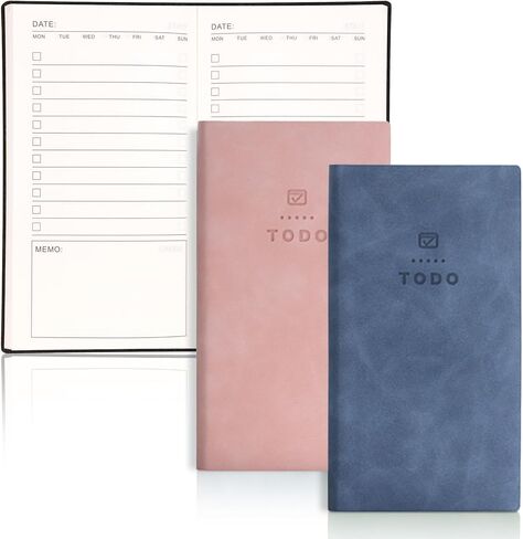 2Pcs to Do List Notebook, 196 Pages Planner Pocket Notebook, Leather Cover Daily to Do List Notepad, Small Undated Planner Checklist Notebook for Home, Office Supplies, Study, Work, School in Saudi Arabia