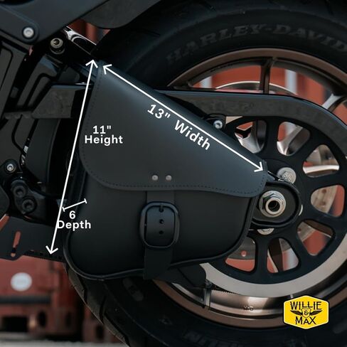 Willie & Max Black Leather Motorcycle Swingarm Bag for Softail/Triangulated Swingarm Models - Chrome Buckle - Made in USA [59823-08] in Kuwait