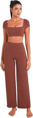 Sunzel Womens Short Sleeve Crop Top مع بنيت في حمالة صدرية اليوغا اليوغا تي شيرت غير رسمية تمرينات الرياضة الصالة الرياضية النشط مع الحشو in Kuwait