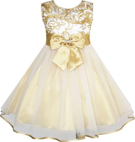 Sunny Fashion Girls Dress Shinning Sequins Beige Tulle Layers Wedding Pageant in Saudi Arabia