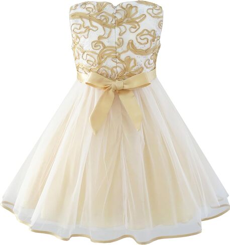 Sunny Fashion Girls Dress Shinning Sequins Beige Tulle Layers Wedding Pageant in Saudi Arabia