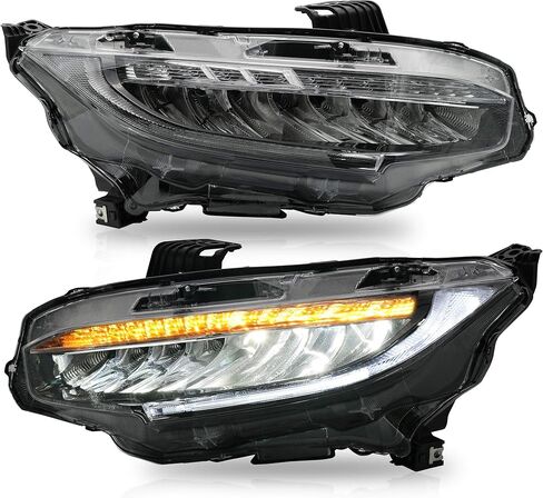 مجموعة المصابيح الأمامية VLAND متوافقة مع الجيل العاشر من Honda Civic Sedan/Coupe/Hatchback/Type R 2016-2021 W/DRL الديناميكي لبدء التشغيل DRL، ضوء أمامي LED مع إشارة انعطاف تسلسلية، Plug-n-Play in Kuwait