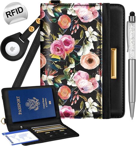 Slohif Airtag Passport Holder Cover Wallet Case for Travel Women - Leather RFID Blocking Passport Book Multiple Personalized Organizer Slim Portable Carrier Card Slots Protector Sleeve Butterfly in Saudi Arabia