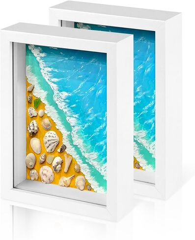 2 Pack 5x7 Small Shadow Box Frame with Plexiglass, Wood Frame Display Case Box for Memorabilia, Dried Flowers, Medal, Crafts, Tickets and Photos (White, 5x7) in Saudi Arabia