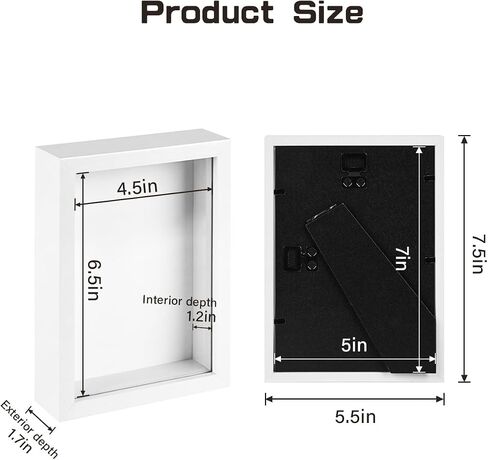 2 Pack 5x7 Small Shadow Box Frame with Plexiglass, Wood Frame Display Case Box for Memorabilia, Dried Flowers, Medal, Crafts, Tickets and Photos (White, 5x7) in Saudi Arabia