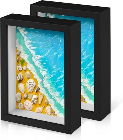 2 Pack 5x7 Small Shadow Box Frame with Plexiglass, Wood Frame Display Case Box for Memorabilia, Dried Flowers, Medal, Crafts, Tickets and Photos (White, 5x7) in Saudi Arabia