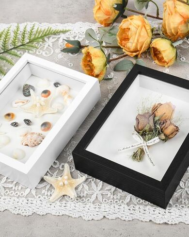 2 Pack 5x7 Small Shadow Box Frame with Plexiglass, Wood Frame Display Case Box for Memorabilia, Dried Flowers, Medal, Crafts, Tickets and Photos (White, 5x7) in Saudi Arabia