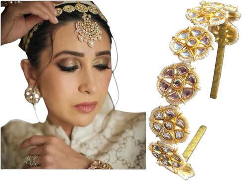 Kundan Beaded Bridesmaid Bridal Hair Accessories Indian Wedding Party wear Hairband Mathapatti Sheeshpatti Sheeshphool Maang tikka Headband Women Gifts For Her in Kuwait