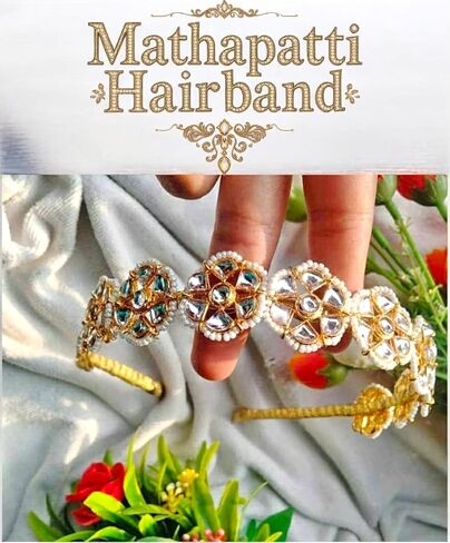 Kundan Beaded Bridesmaid Bridal Hair Accessories Indian Wedding Party wear Hairband Mathapatti Sheeshpatti Sheeshphool Maang tikka Headband Women Gifts For Her in Kuwait