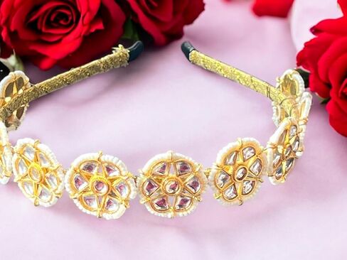 Kundan Beaded Bridesmaid Bridal Hair Accessories Indian Wedding Party wear Hairband Mathapatti Sheeshpatti Sheeshphool Maang tikka Headband Women Gifts For Her in Kuwait