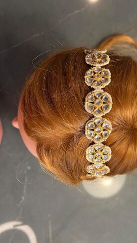 Kundan Beaded Bridesmaid Bridal Hair Accessories Indian Wedding Party wear Hairband Mathapatti Sheeshpatti Sheeshphool Maang tikka Headband Women Gifts For Her in Kuwait