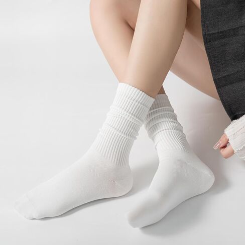 Womens Cozy Crew Socks Cotton Slouch Socks Casual Calf Socks Trouser Dress Socks Boot Socks 3 pairs in Saudi Arabia