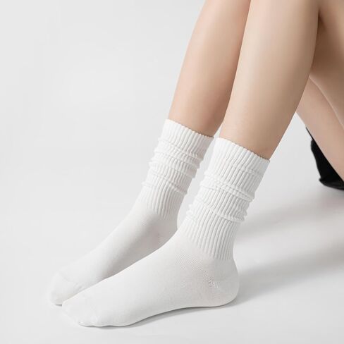 Womens Cozy Crew Socks Cotton Slouch Socks Casual Calf Socks Trouser Dress Socks Boot Socks 3 pairs in Saudi Arabia