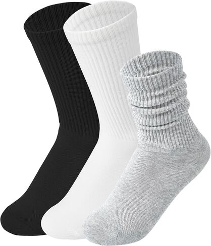 Womens Cozy Crew Socks Cotton Slouch Socks Casual Calf Socks Trouser Dress Socks Boot Socks 3 pairs in Saudi Arabia
