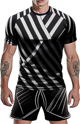 Mens Personality Sport Set Summer Outfit 2 Piece Set Short Sleeve T Shirts and Shorts Stylish Casual Sweatsuit Set in Saudi Arabia