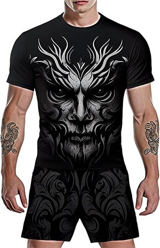 Mens Personality Sport Set Summer Outfit 2 Piece Set Short Sleeve T Shirts and Shorts Stylish Casual Sweatsuit Set in Saudi Arabia
