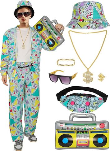80s 90s Outfit Sets for Men, Retro Tracksuit Streetwear, Mens 80s Sportswear 9Pcs in Saudi Arabia